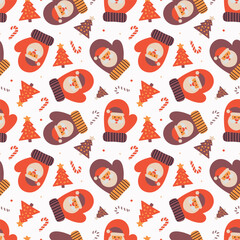 Christmas dark pattern for packaging design, funny mittens, Christmas tree.