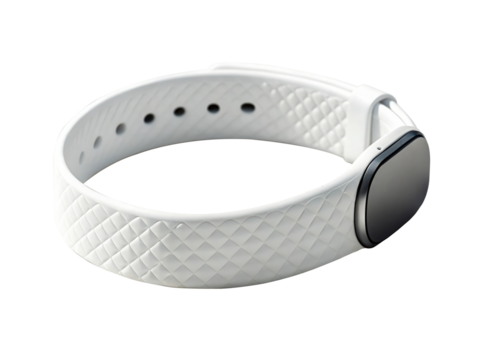 Sleek white fitness tracker isolated on transparent background, designed for monitoring activity, sleep, and heart rate with style and comfort