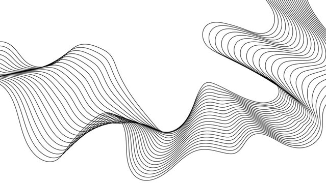 Wavy line with digital future technology concept background, wave lines pattern on white background vector in concept of technology, abstract black wave line banner template.