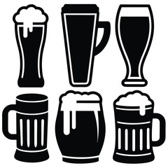 Beer Glass and Mug Silhouette Icon Set