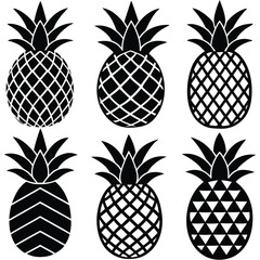 Fototapeta premium Pineapple Silhouette Vector Icon Set