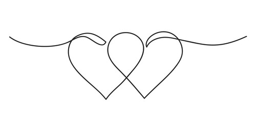 Hearts. Continuous line art drawing. Friendship and love concept. Best friend forever. Black and white vector illustration.