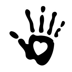 Human hand print with heart empty icon. Black and white illustration.