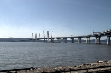 view of the new tappan zee bridge between nyack and tarrytown westchester orange county new york famous suspension bridge
