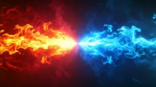 赤と青の相反する力が衝突するエネルギッシュなイメージ