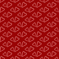 Romantic Christmas Seamless Pattern: Intertwined Red-White Heart Candy Canes on Deep Crimson Background for Festive Love and Holiday Joy