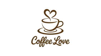 Charming coffee love logo design featuring a heart steam and elegant script font vector