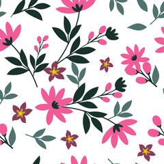 botanical floral seamless pattern with flowers and plants sketch drawing. Abstract handmade flowers. Contours and strokes. Designer wallpaper, cover, textiles