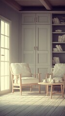 Cozy Reading Nook with Armchairs and Coffee Table by Window in Warm Light, Interior Design, Home Decor, Relaxation
