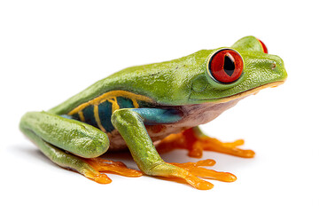 Obraz premium Vibrant red-eyed tree frog isolated on white background