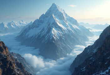 Mountain Range Floating in the Sky with Rivers Pouring into Void