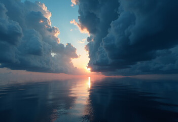 Sky Split Between Day and Night Over Calm Waters
