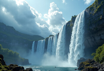 Waterfall Flowing Upward Into the Clouds