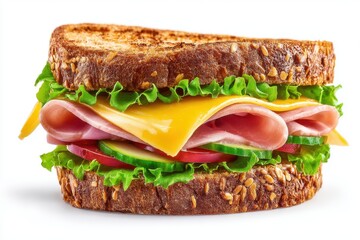 Delicious Ham and Cheese Sandwich Close-up on White Background Studio Shot Nutritious Meal Preparation Food Photography