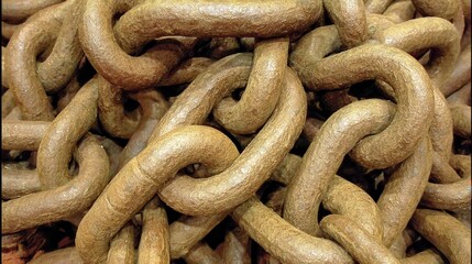 Fototapeta premium Close up of heavy rusty metal chains links interconnected in a pile industrial strength and weathered texture