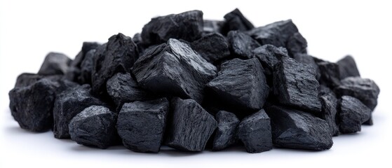 Obraz premium Pile of Coal Close Up Isolated on White Background Studio Shot Energy Resource Fuel Fossil Industrial Raw Material