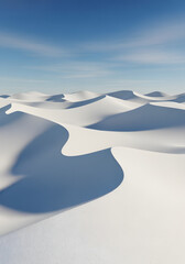 Abstract White Sand Dunes 3D Render Under Blue Sky