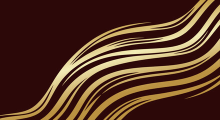 Elegant golden lines on dark brown background, concept of horizontal vector background with space for text 