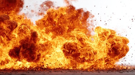 Obraz premium Fiery explosion erupting with intense heat and smoke against a bright background extreme close up dramatic