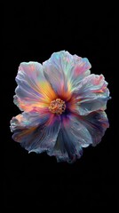 Iridescent Flower Blossom Isolated on Black Background Close Up Studio Shot Abstract Floral Design