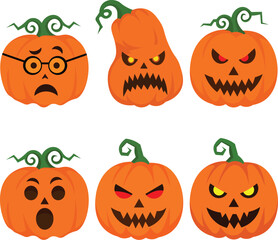 set of  scary halloween pumpkins