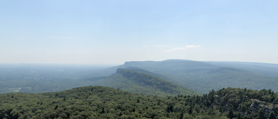 scenic view of shawangunk ridge mountain hazy landscape from mohonk preserve sky top tower hiking trail beautiful blue hills glacial rock