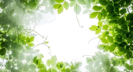 Looking up through vibrant green leaves and dappled sunlight creating a bright natural frame