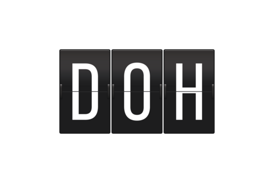 DOH Airport Code on Split Flap Display Representing Hamad International Airport in Doha Qatar Travel and Aviation Concept