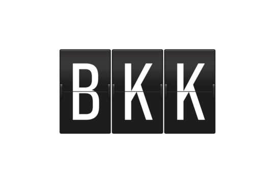 BKK Airport Code on Split Flap Display Representing Suvarnabhumi Airport in Bangkok Thailand and Global Air Travel Concept