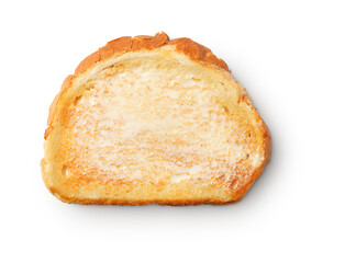 white crusty bloomer toast with vegan butter spread on it with shadow isolated on transparent background