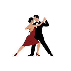 Couple dancing tango in elegant attire with passion and grace, vector illustration. Dance school, ballroom dancing tournaments