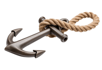 Metal Anchor with Thick Rope isolated on a transparent background
