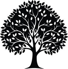 Fototapeta premium Vector art of silhouette of a lush tree with many leaves and branches