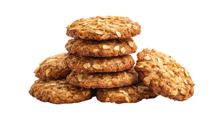 Oatmeal cookies stacked pile isolated on a transparent background