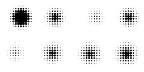 Halftone gradient. Dotted gradient, smooth dots spraying and halftones dot background seamless horizontal geometric pattern vector template set. unique dots modern circles