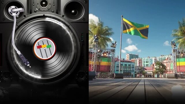 Tropical Reggae Sound System Vibes, Vinyl DJ Setup, Club Atmosphere