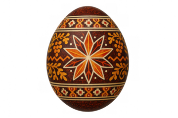 Hand-painted pysanka easter egg with traditional ukrainian folk art patterns, religious holiday symbolism, transparent background