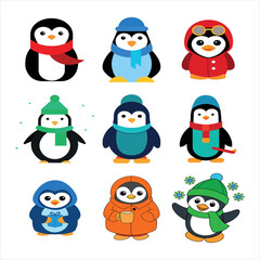 set of funny cartoon penguins