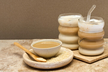 Layered Tahini Latte Coffee and Sesame Treat