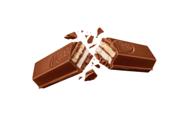 Chocolate bar broken in half isolated on a transparent background