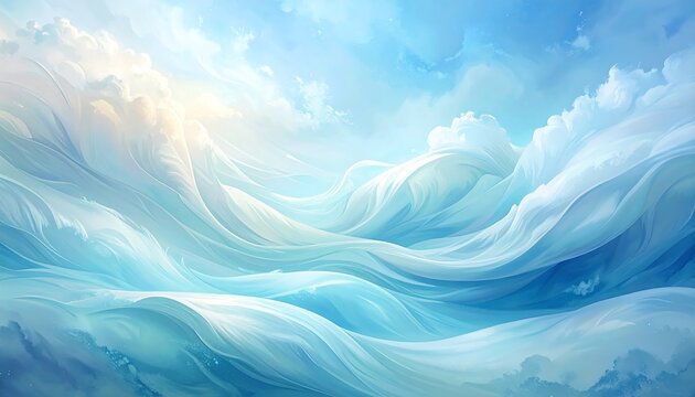 An ethereal depiction of a celestial expanse. Swirling, luminous forms evoke a sense of movement and lightness against a bright, pastel backdrop