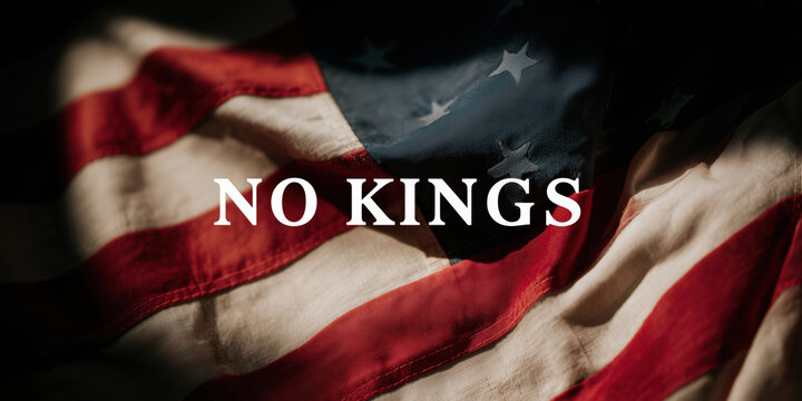 No Kings protest against monarchy united states art patriotic theme close-up