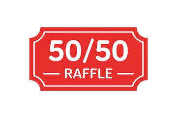 Bold red 50/50 raffle ticket graphic for fundraisers and events
