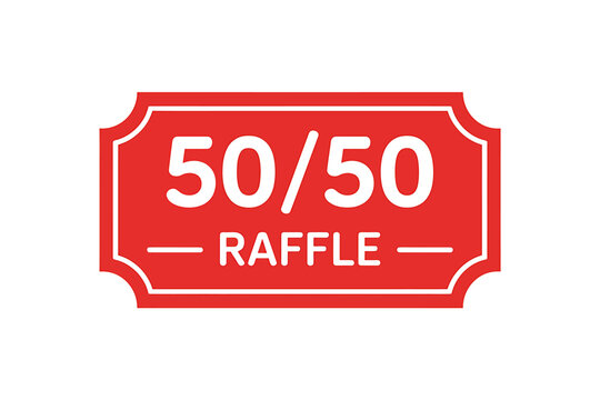 Bold red 50/50 raffle ticket graphic for fundraisers and events