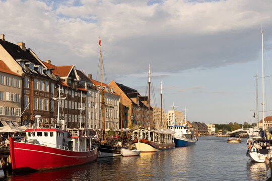 Scenic Nyhavn canal with boats and architecture in copenhagen denmark