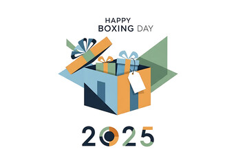 Obraz premium Happy boxing day 2025 abstract geometric gift box isolated on transparent background