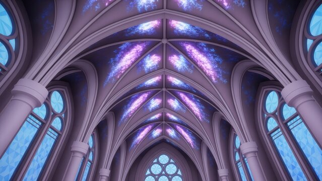 Majestic gothic cathedral interior ceiling with stained glass light beams - Powered by Adobe