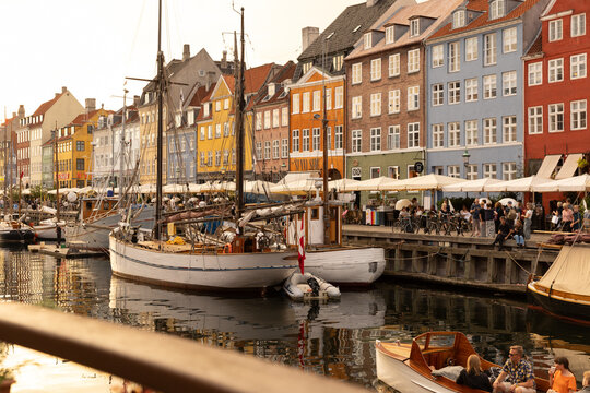 Scenic Nyhavn canal with boats and architecture in copenhagen denmark