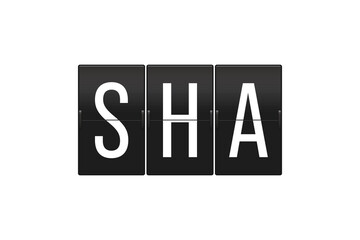 Split Flap Display Showing SHA Airport Code for Shanghai Hongqiao International Airport – Travel and Aviation Concept