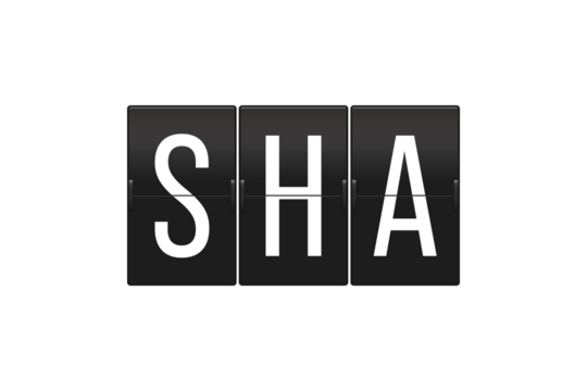 Split Flap Display Showing SHA Airport Code for Shanghai Hongqiao International Airport – Travel and Aviation Concept